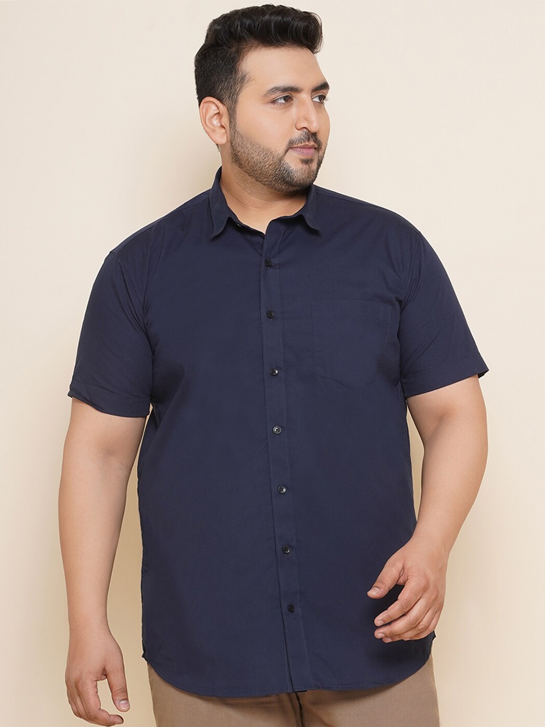

John Pride Plus Size Cotton Casual Shirt, Navy blue