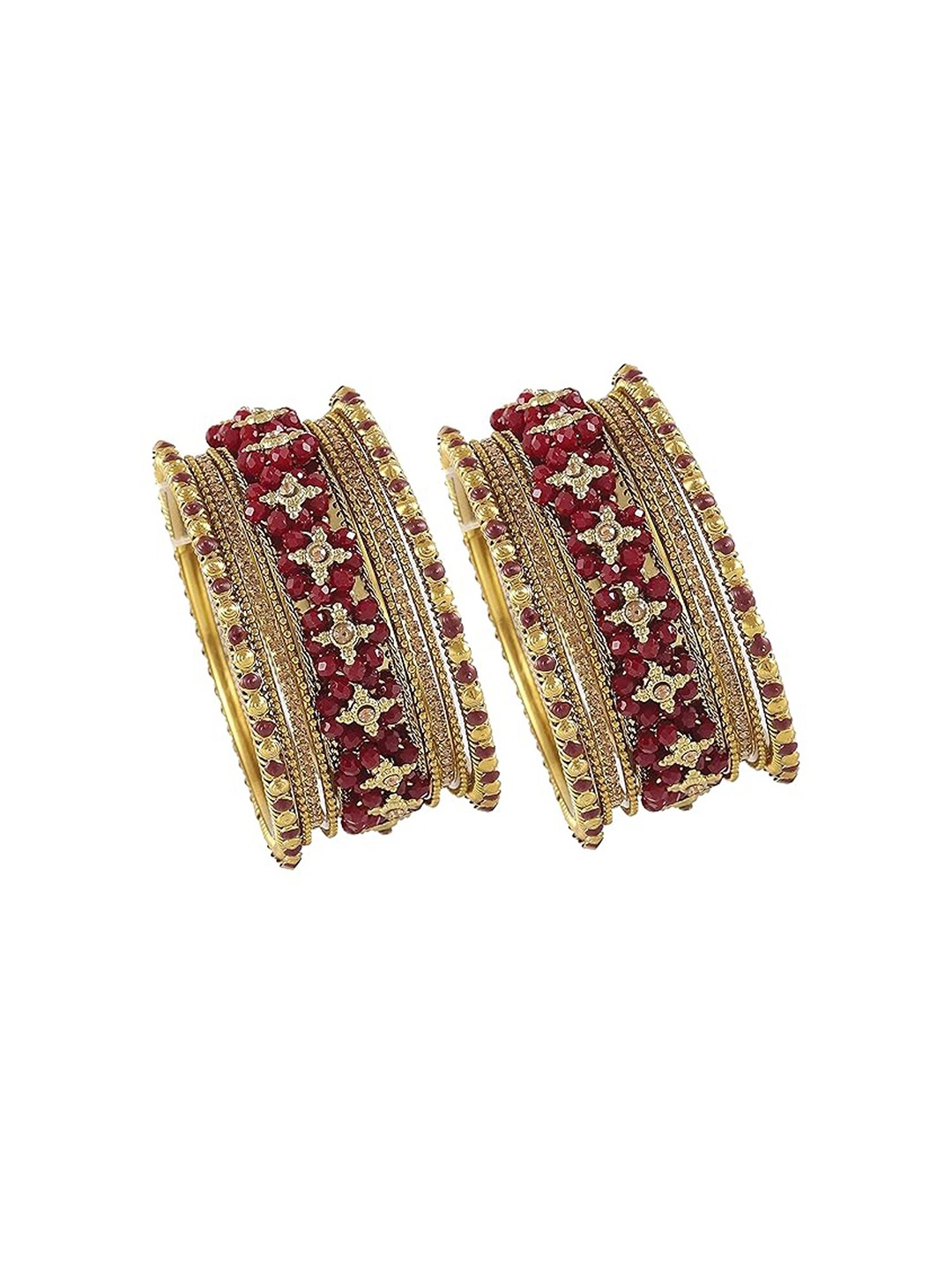

NMII Set Of 18 Crystal Studded Bangles, Maroon
