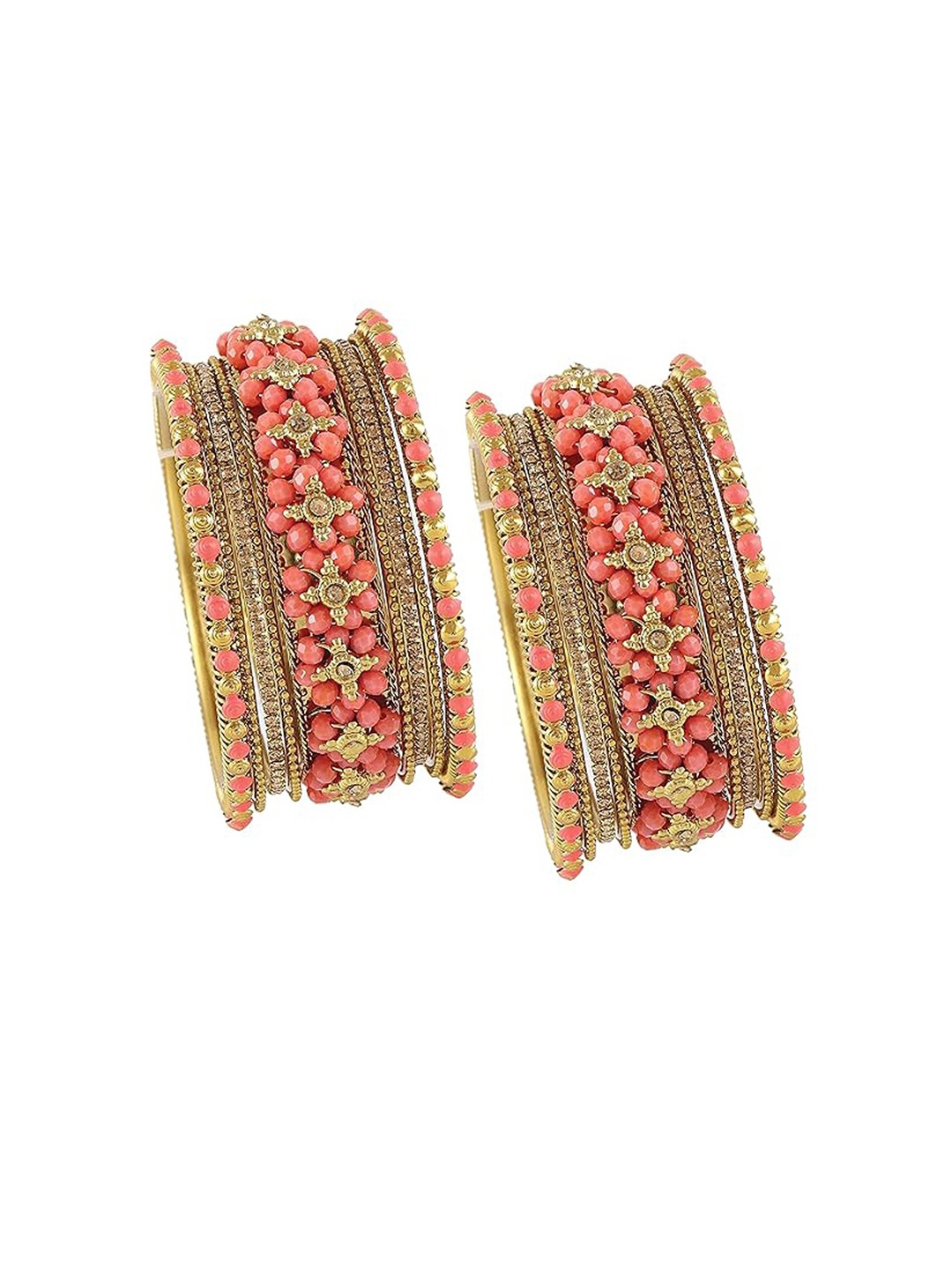 

NMII Set Of 18 Crystal Studded Bangles, Peach