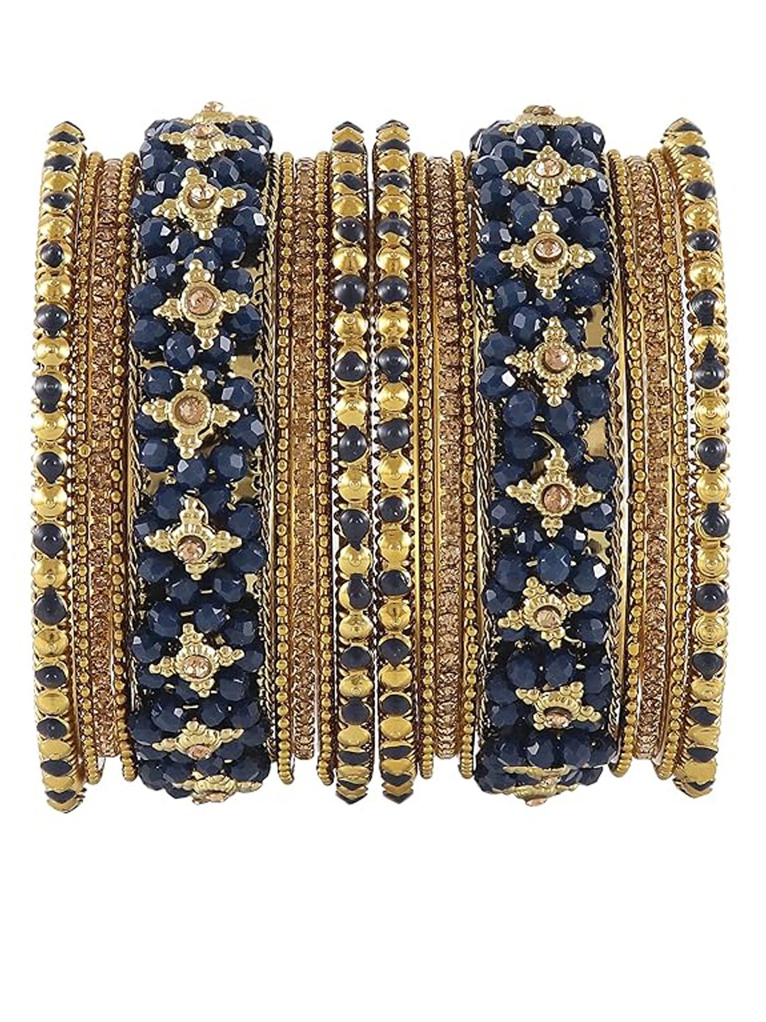 

NMII Set Of 18 Zircon Gemstone Studded Bangles, Navy blue