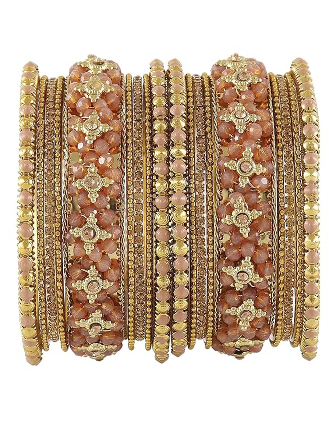 

NMII Set Of 18 Zircon Gemstone-Studded Crystals Bangles, Peach