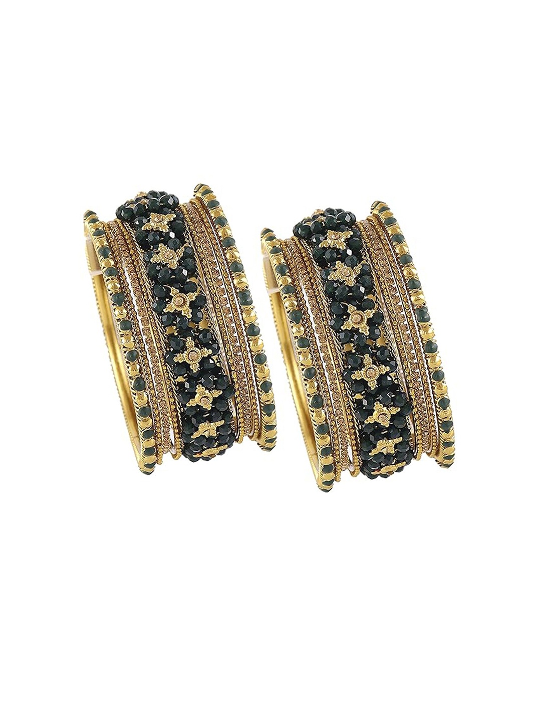 

NMII Set Of 18 Crystal Studded Bangles, Green