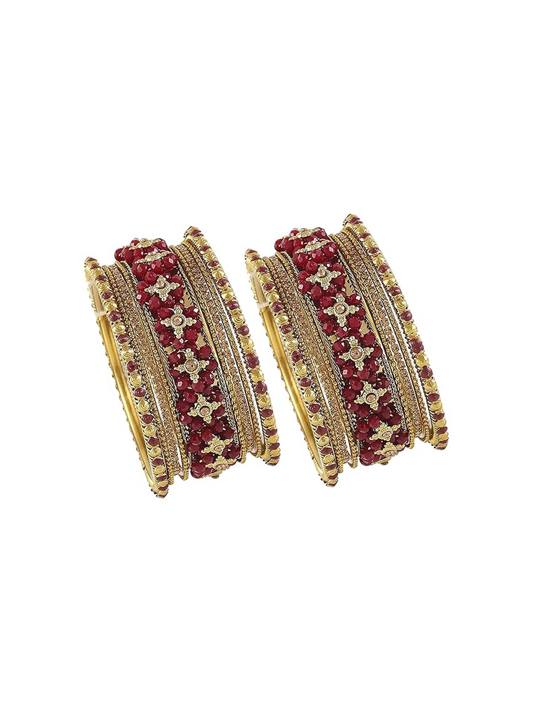 

NMII Set Of 18 Crystal Studded Bangles, Maroon