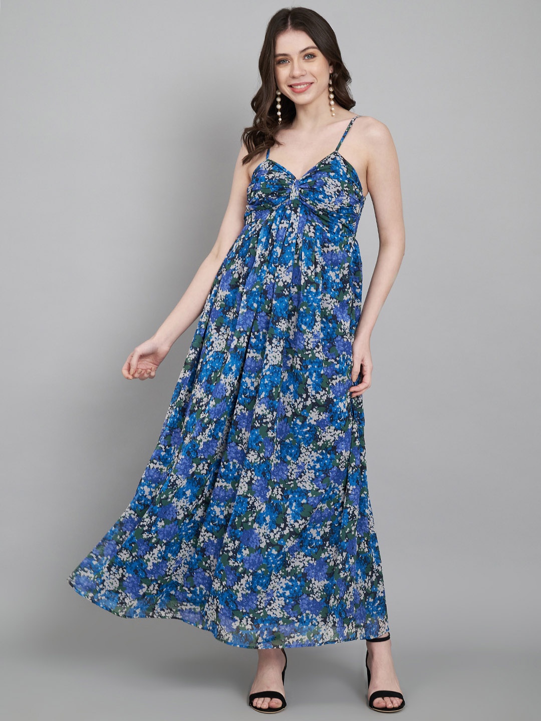 

Amagyaa Floral Printed Shoulder Straps Maxi Dress, Blue
