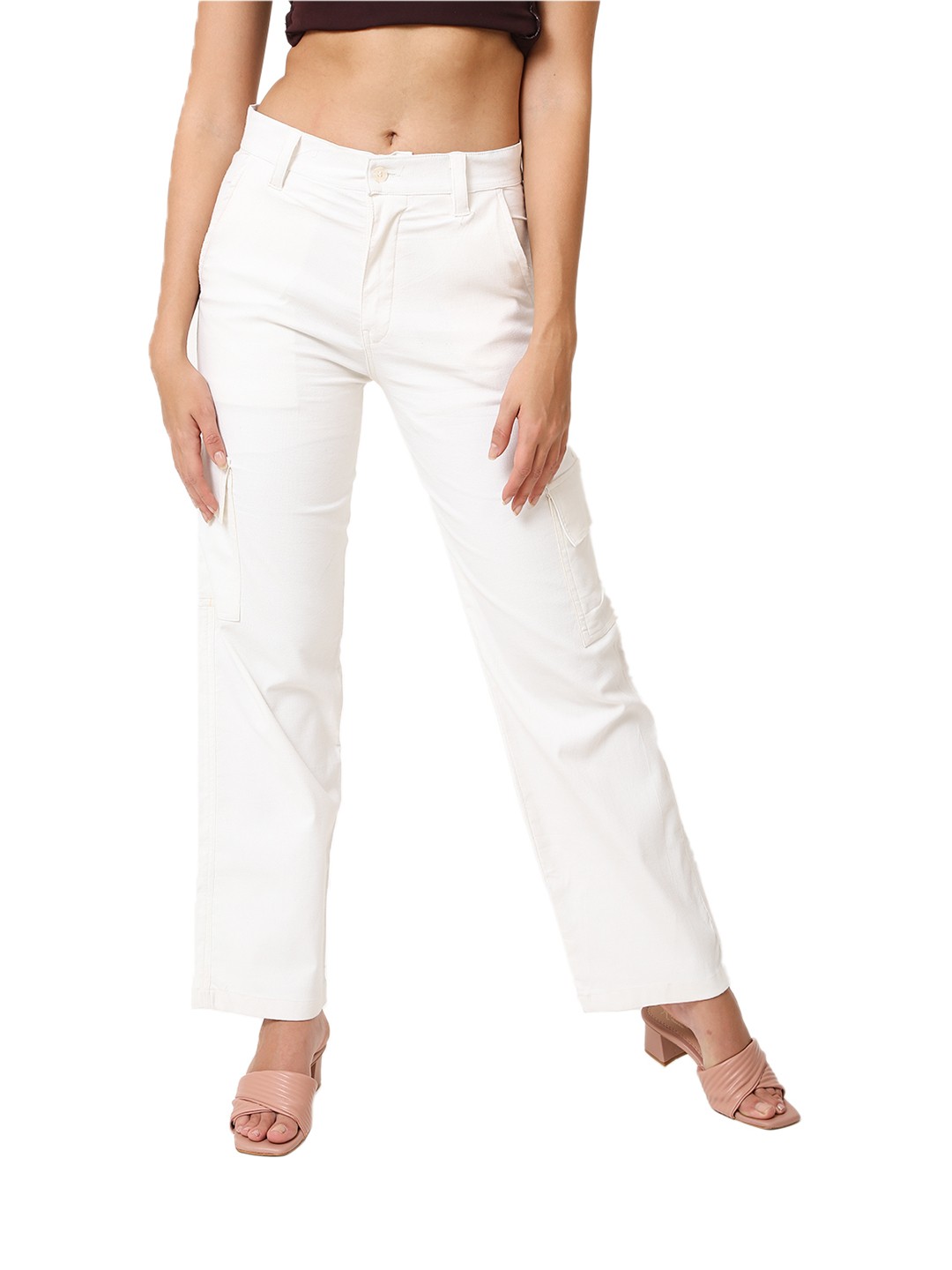 

CareDone Women Straight Fit High-Rise Clean Look Cotton Jeans, White
