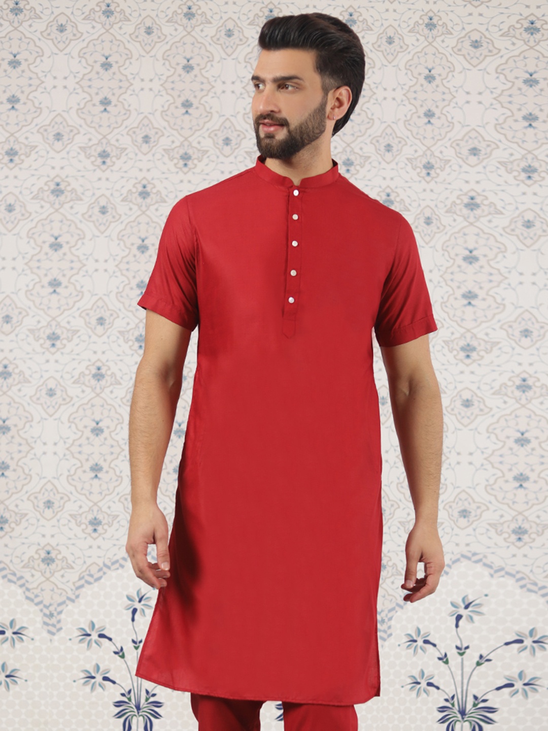 

Ode by House of Pataudi Mandarin Collar Straight Kurta, Red