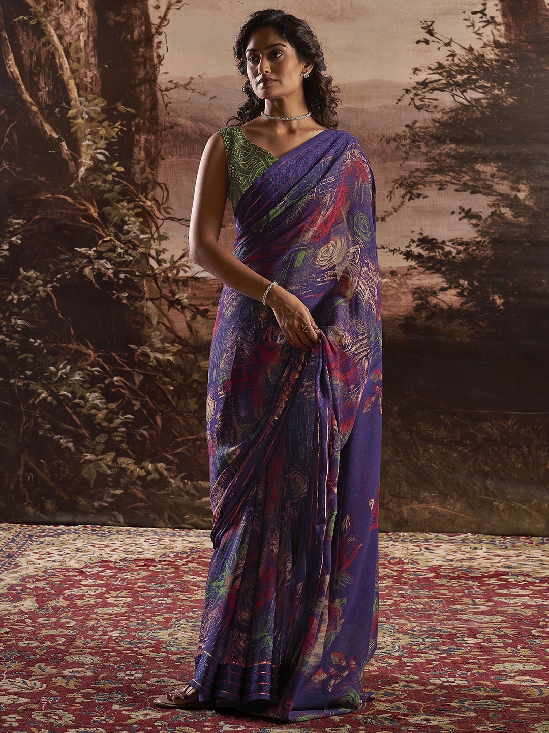 

Satrani Abstract Printed Saree, Purple