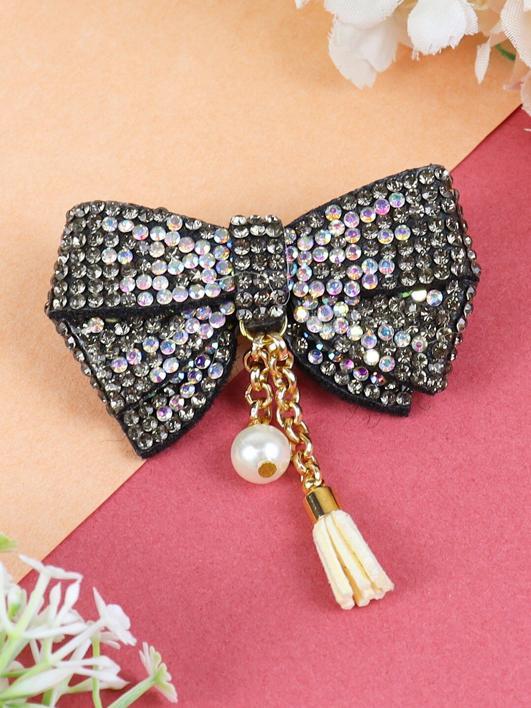 

Asthetika Kids Girls Hanging Charms Glitter Bow Alligator Hair Clip, Black