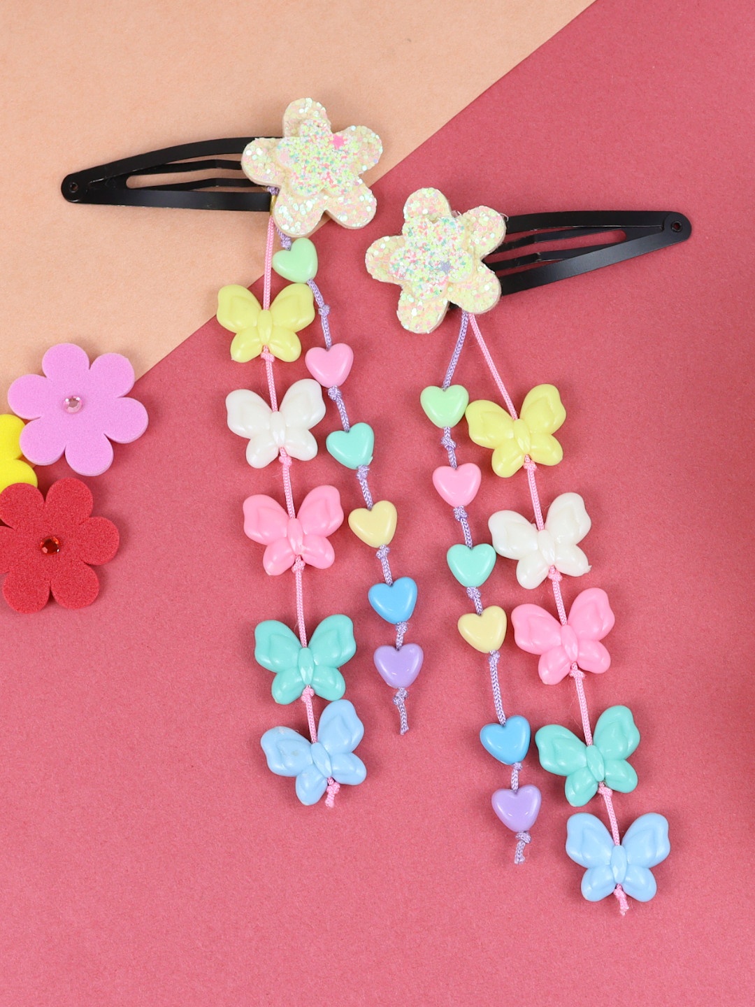 

Asthetika Kids Girls Set of 2 Butterfly Tassels Tic Tac Hair Clip, Pink