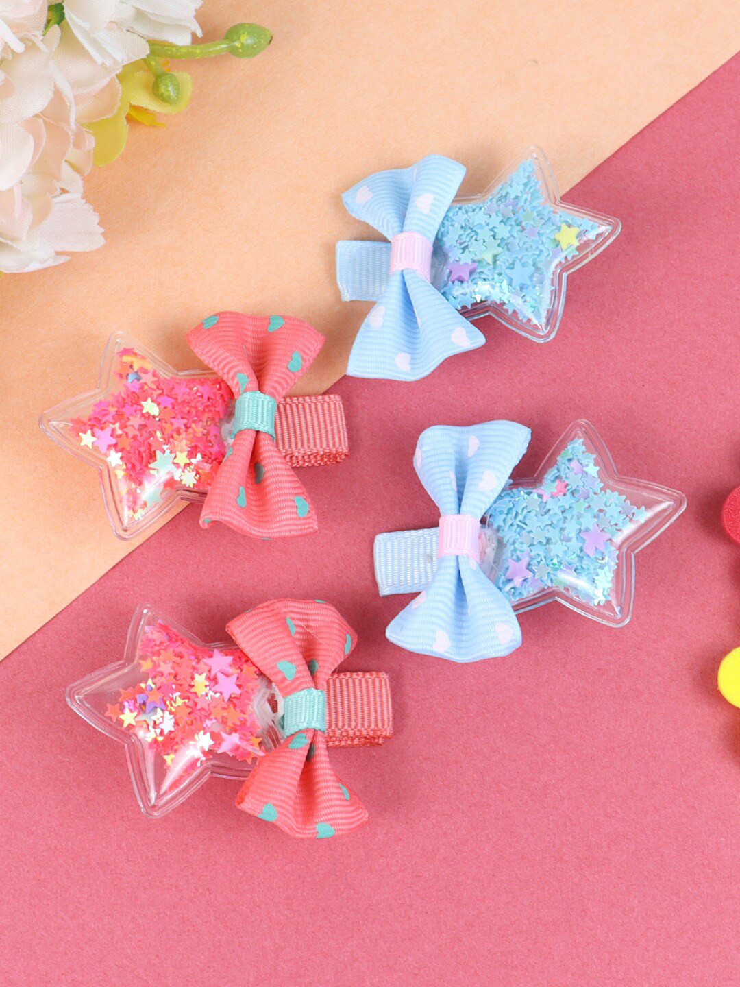 

Asthetika Kids Girls Set Of 4 Star Sequined Bow Alligator Hair Clips, Red