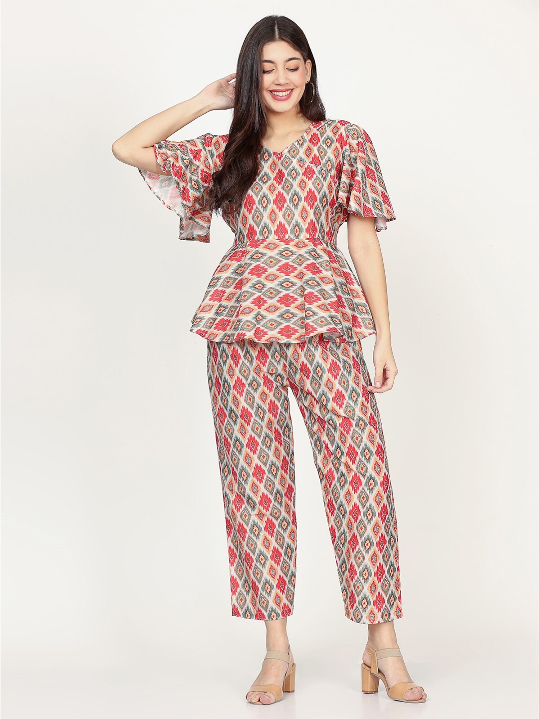 

Chanting Blue Muslin Bell Sleeve Angrakha Top & Trousers, Pink