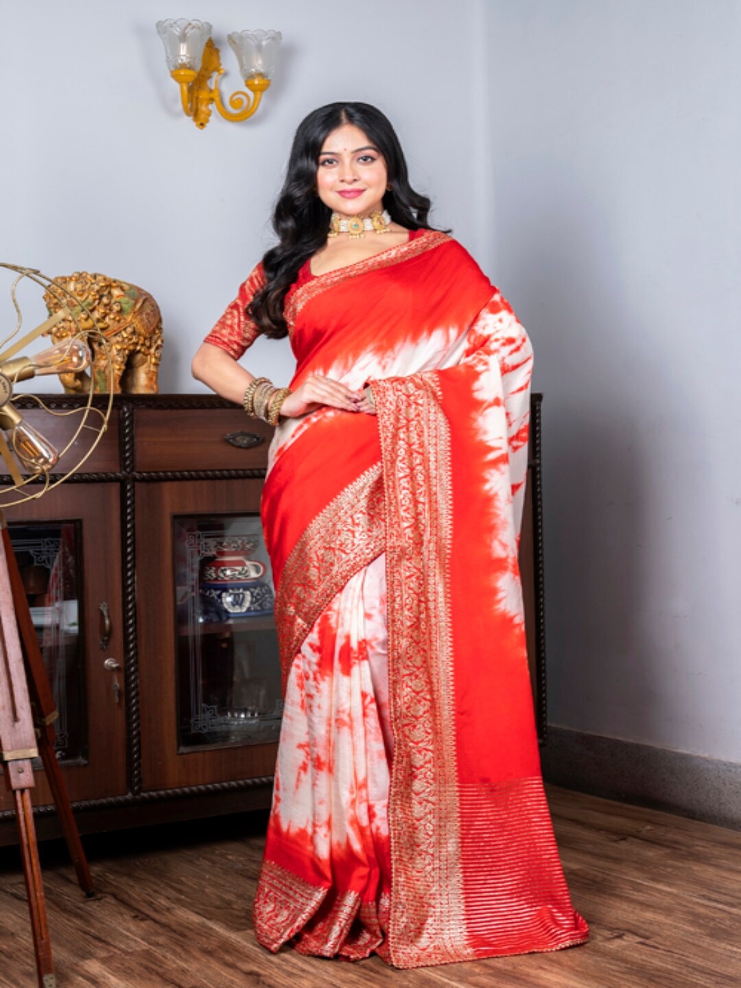 

Morchari Tie And Dye Pure Silk Saree, Red