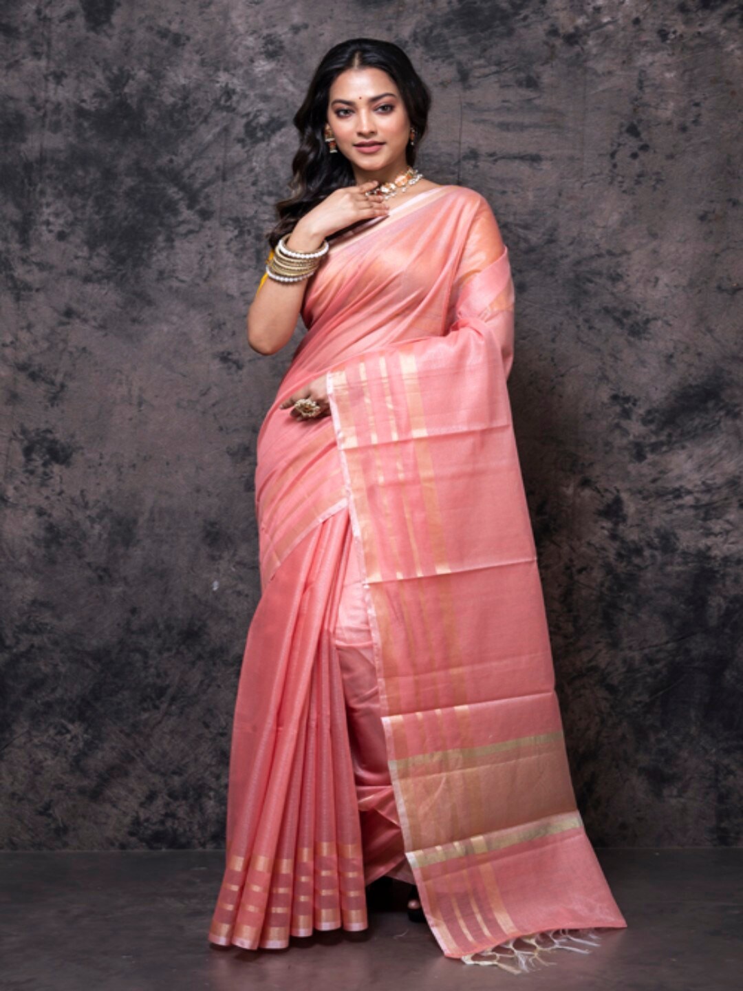 

Morchari Zari Tissue Saree, Peach