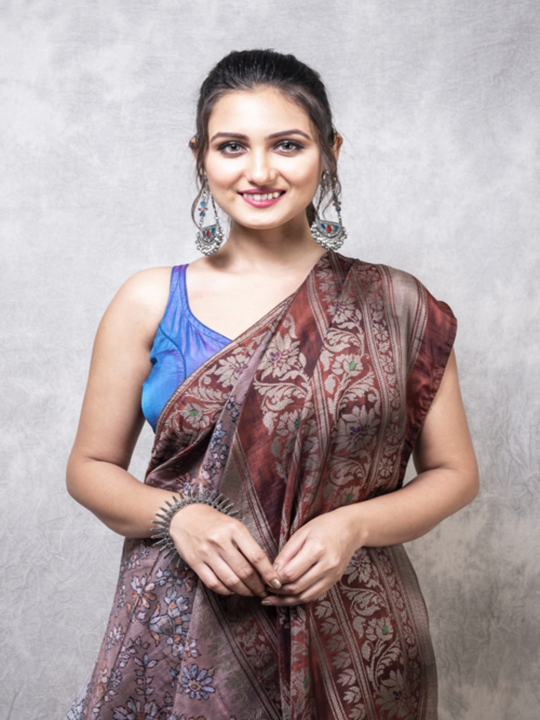 

Morchari Kalamkari Printed Pure Silk Saree, Brown