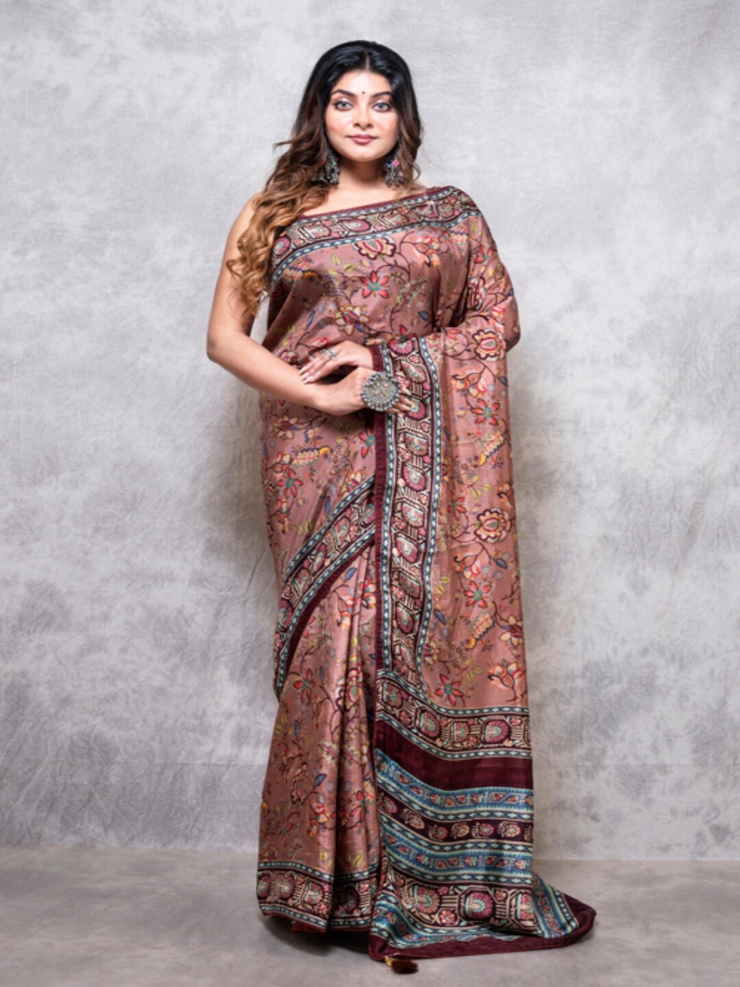 Morchari Floral Printed Pure Silk Saree, Peach