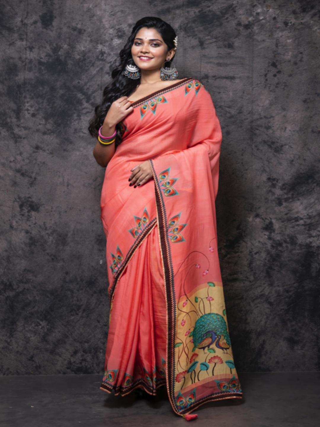 

Morchari Floral Printed Organza Saree, Pink