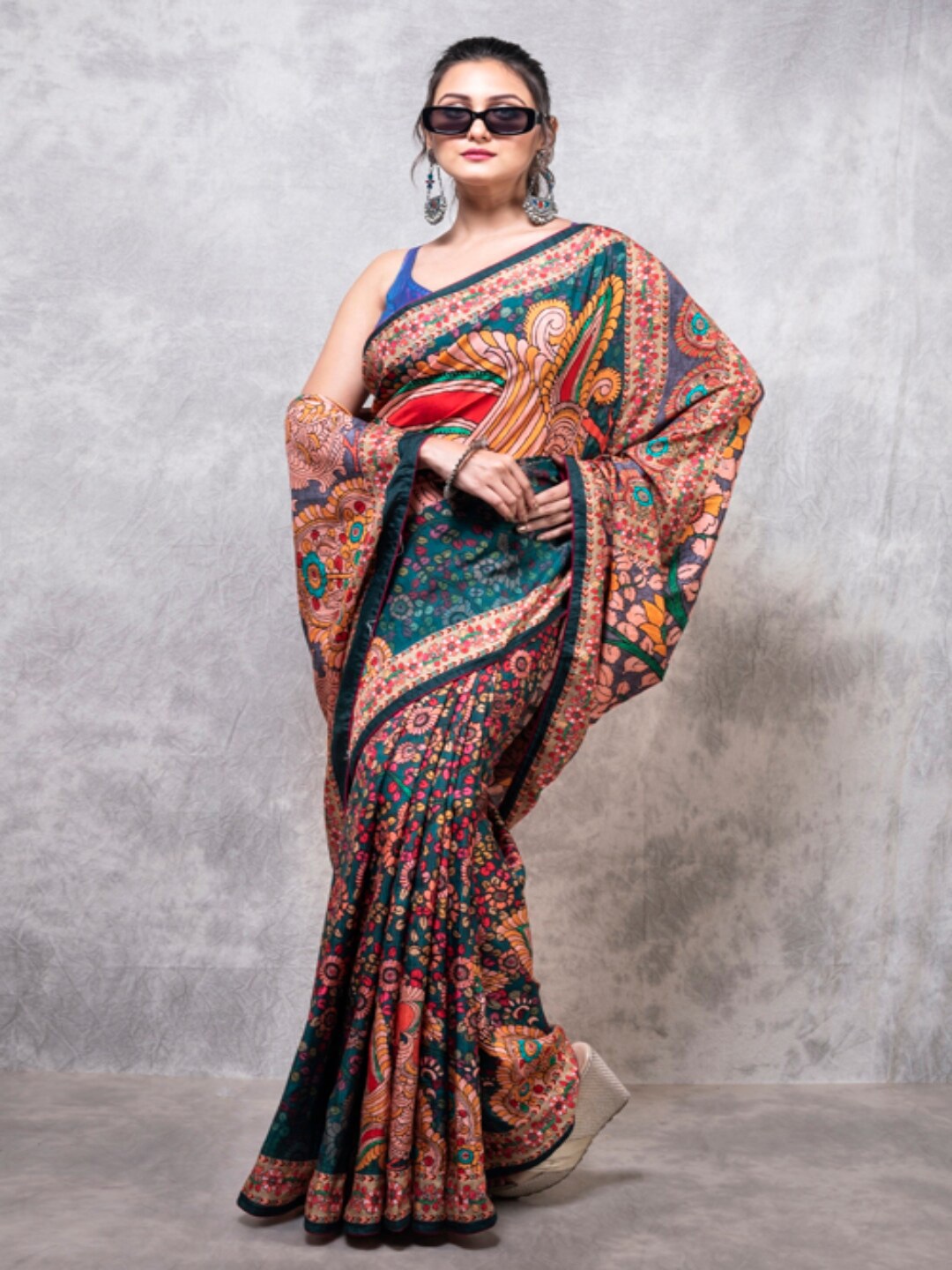 

Morchari Kalamkari Printed Pure Silk Saree, Peach