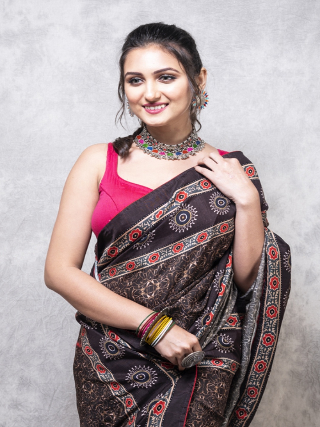 

Morchari Ethnic Motifs Printed Pure Silk Saree, Black