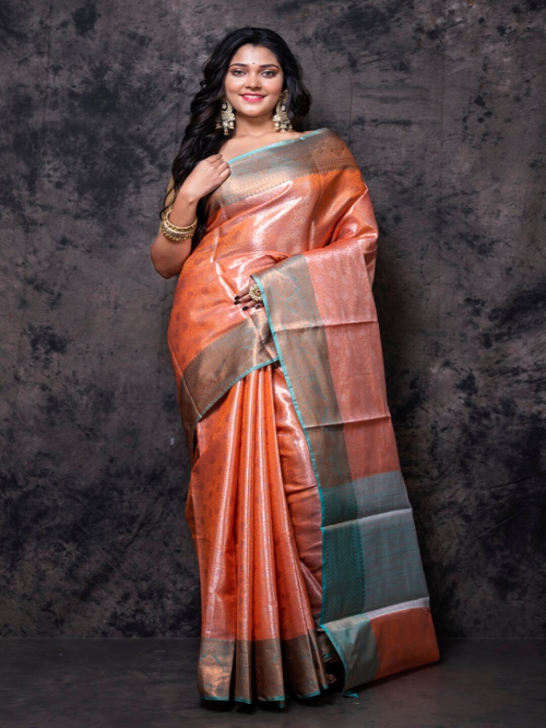 

Morchari Floral Woven Design Zari Banarasi Saree, Orange