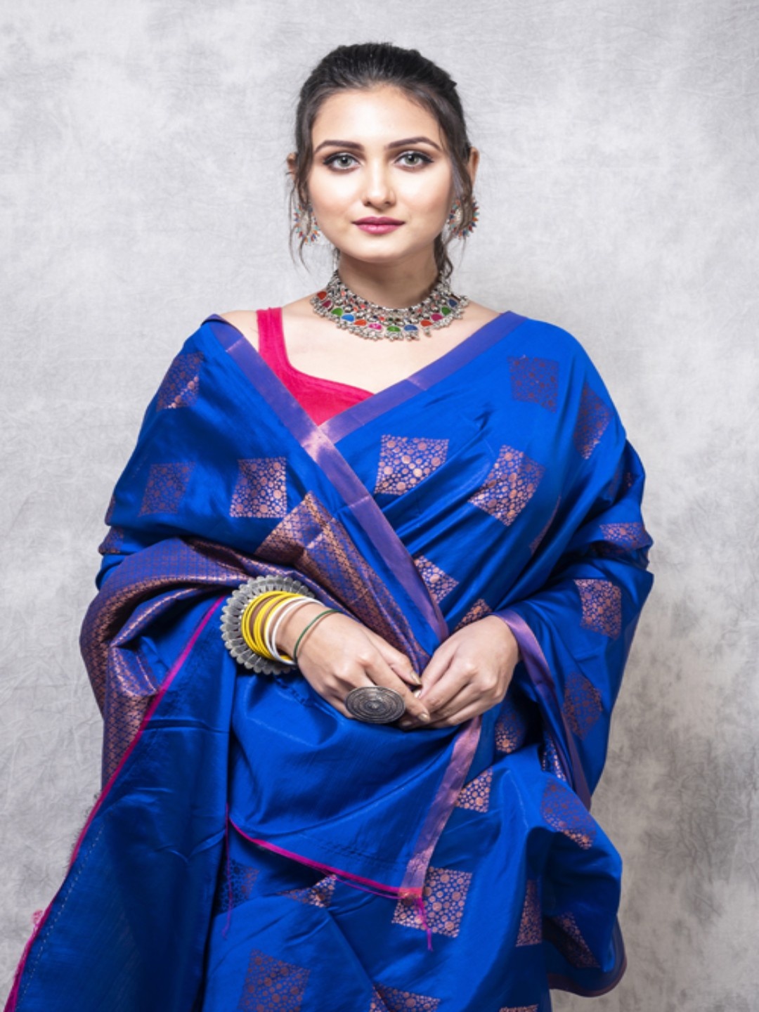 

Morchari Geometric Woven Design Zari Art Silk Banarasi Saree, Blue