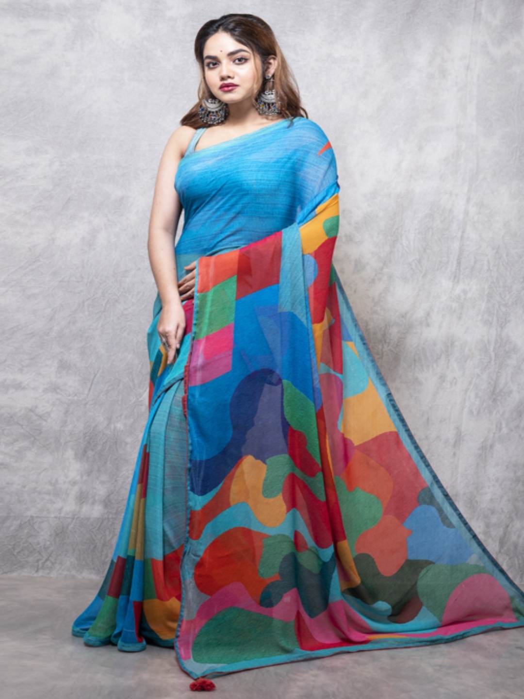 Morchari Abstract Printed Pure Georgette Saree, Blue