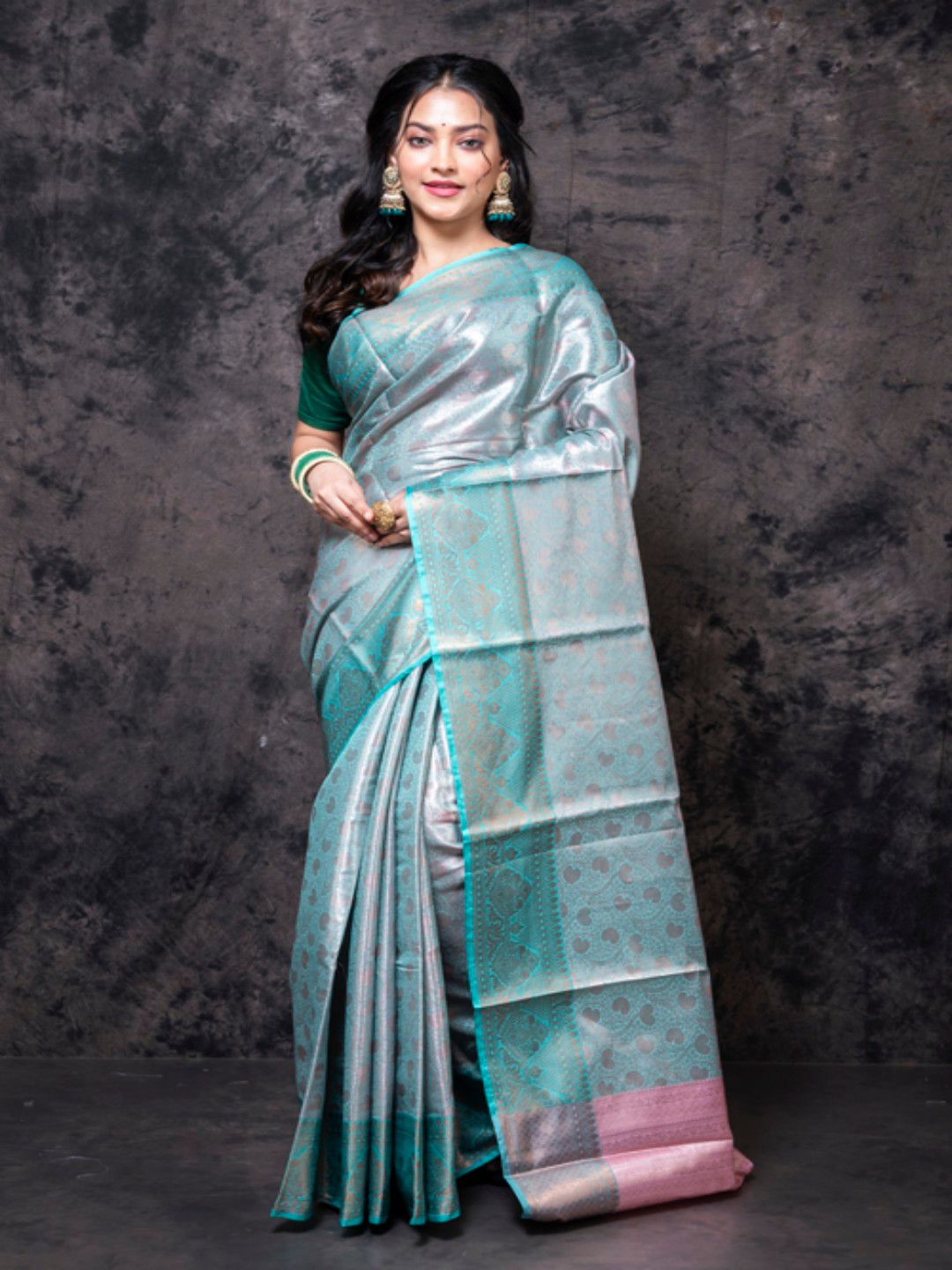 

Morchari Floral Woven Design Zari Banarasi Saree, Blue