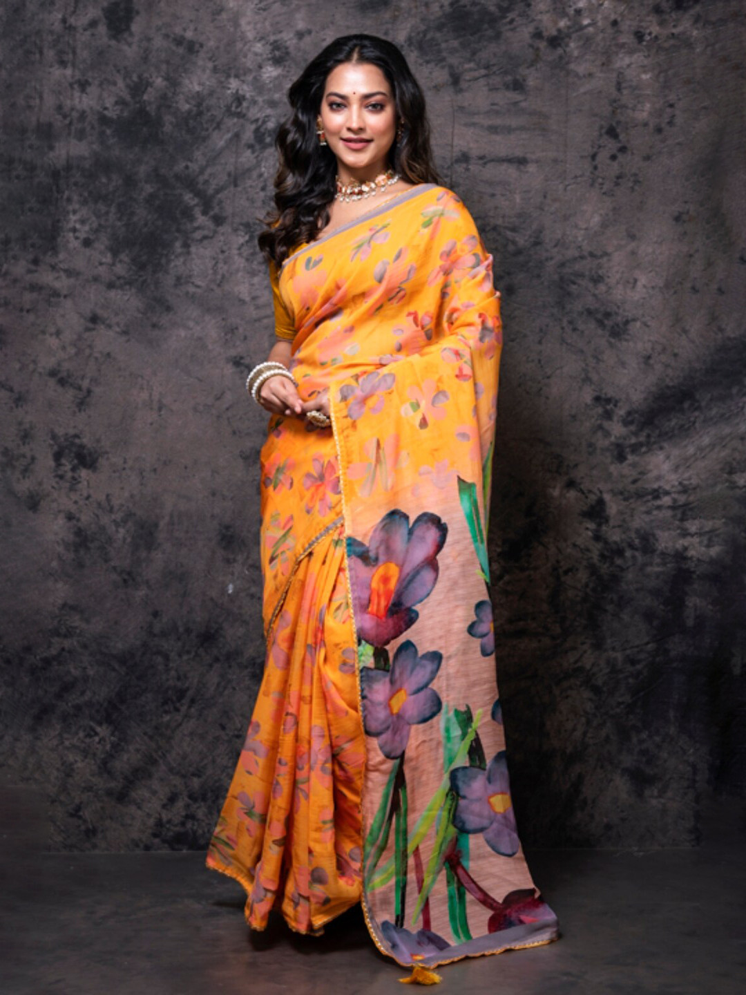 

Morchari Floral Organza Saree, Yellow