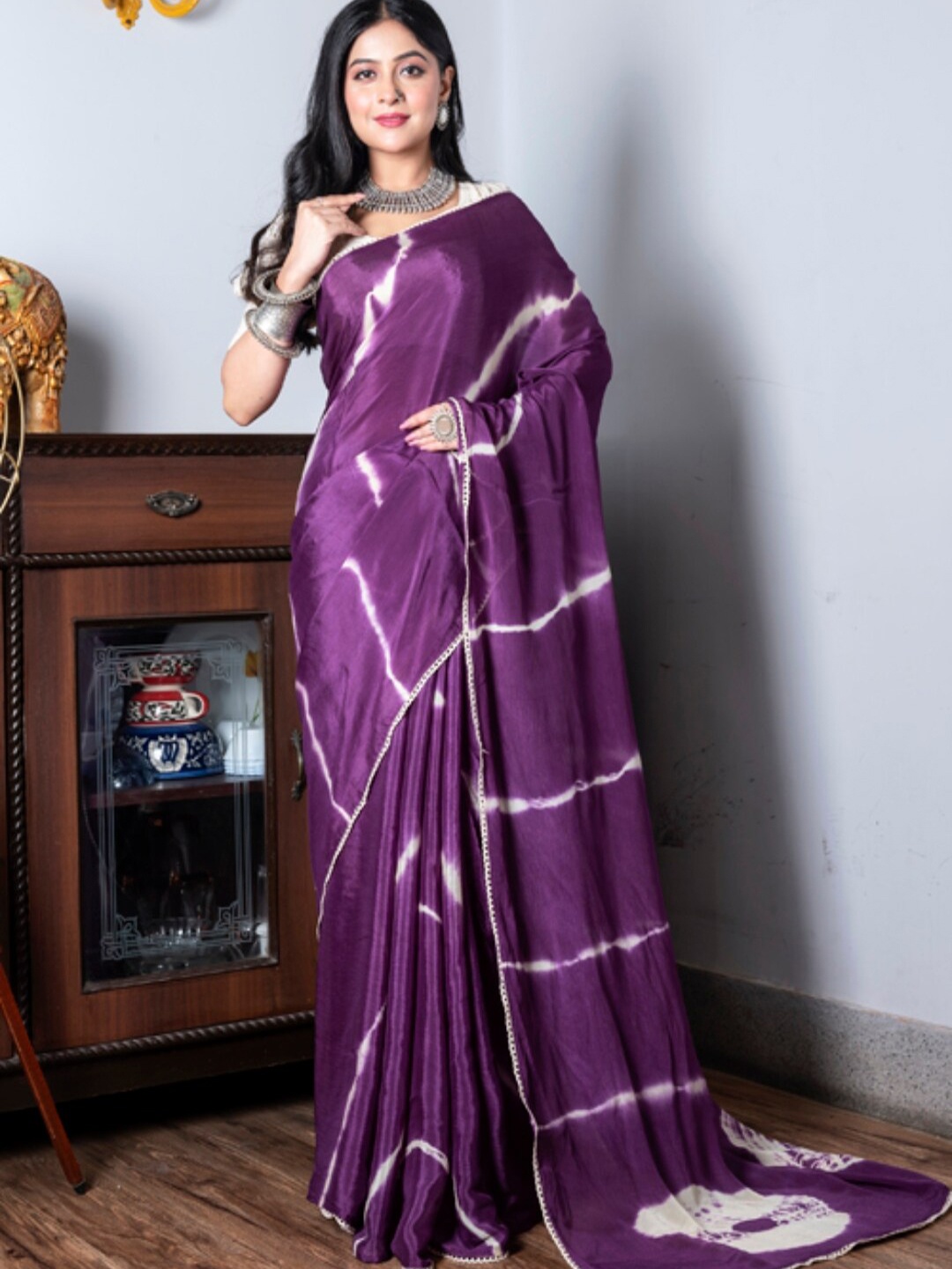 

Morchari Dyed Pure Chiffon Saree, Purple