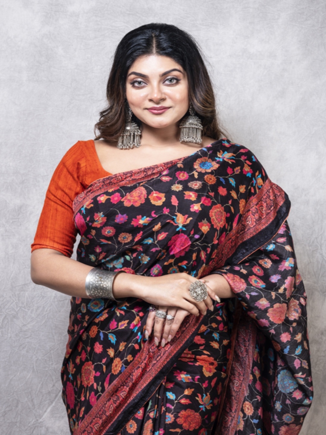 

Morchari Floral Pure Silk Saree, Black