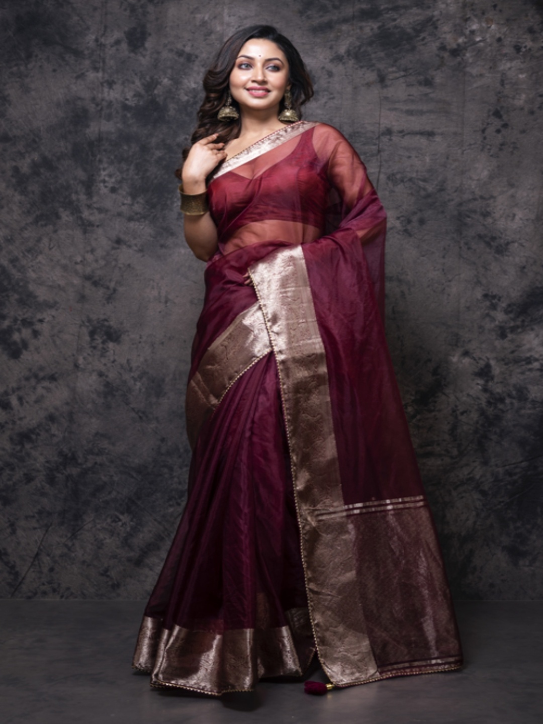 

Morchari Zari Organza Saree, Maroon