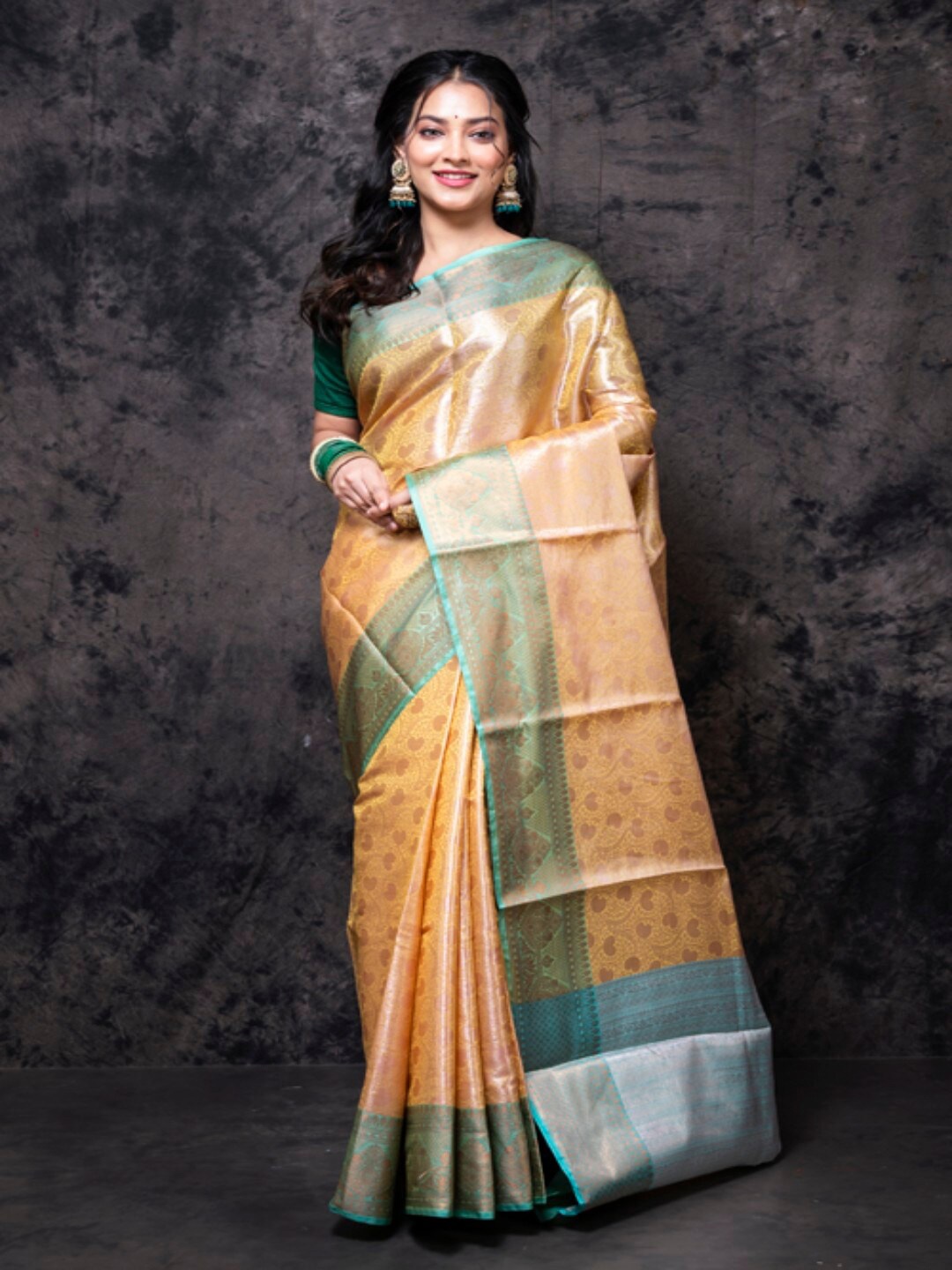 

Morchari Ethnic Motifs Woven Design Zari Art Silk Banarasi Saree, Yellow