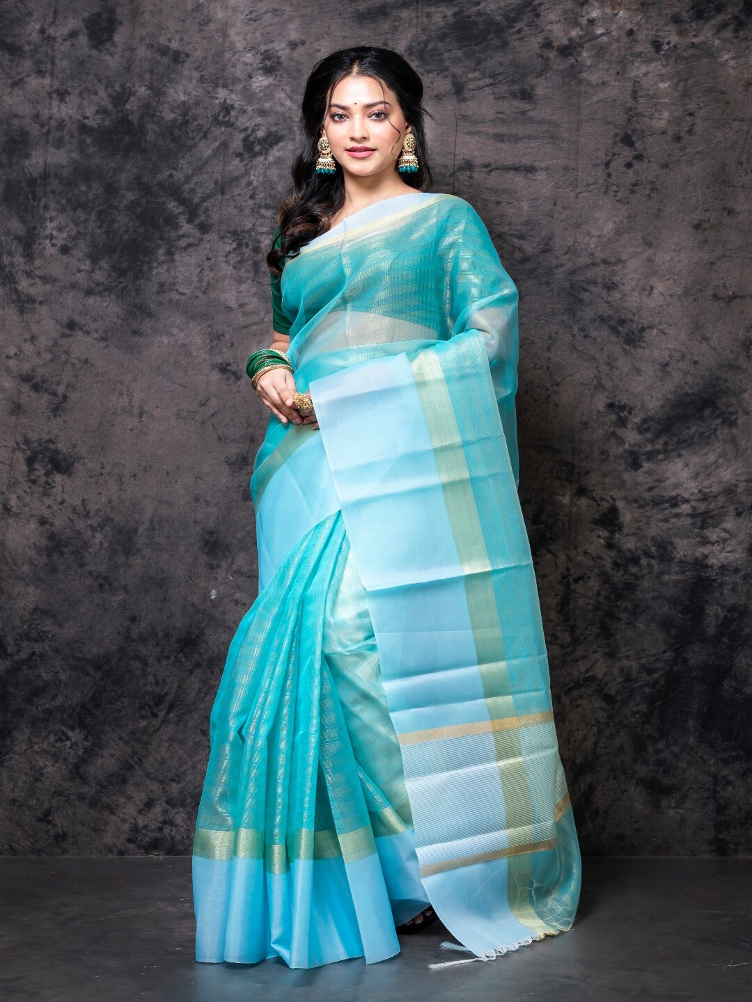 

Morchari Striped Zari Tissue Saree, Blue