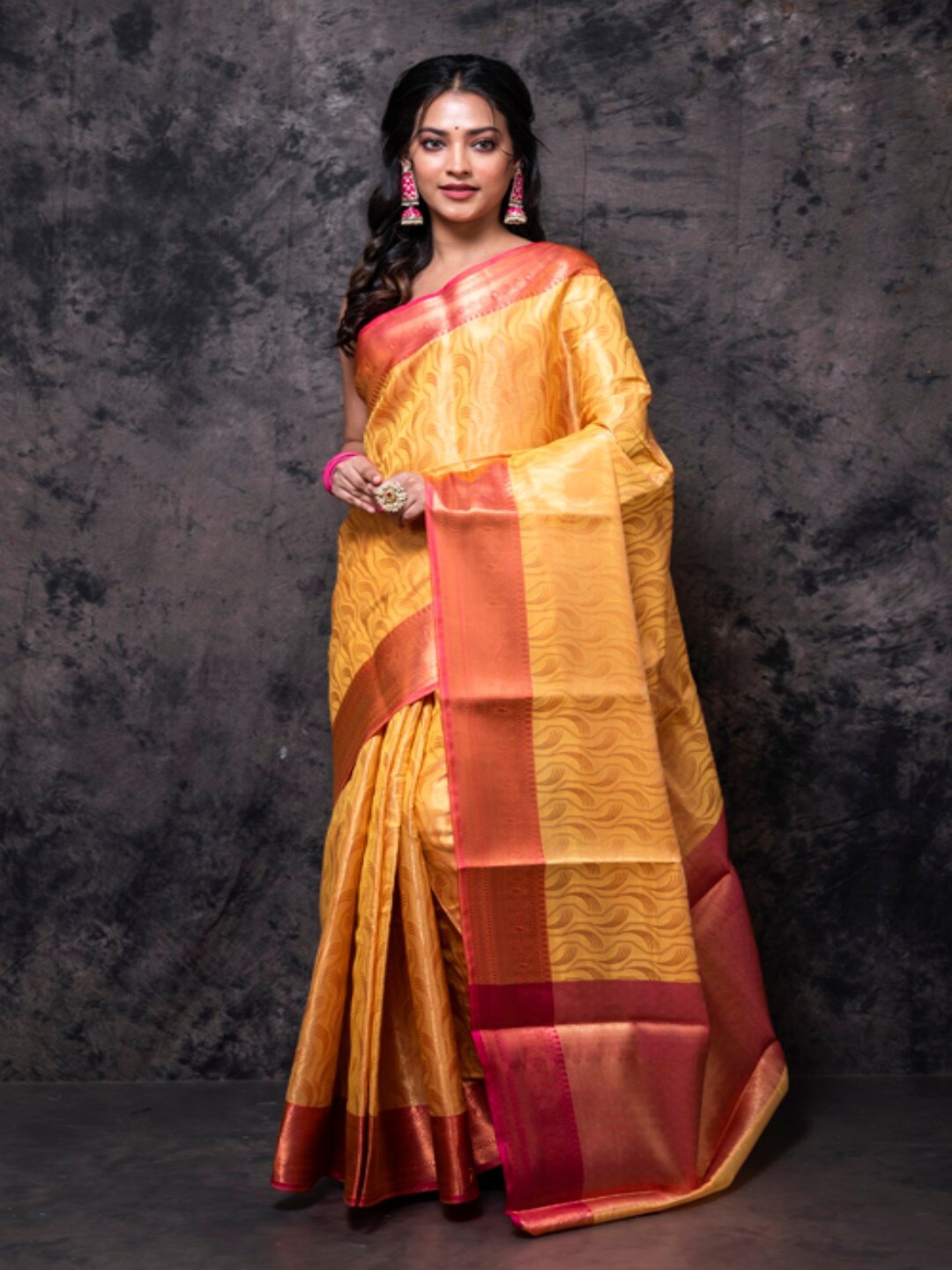 

Morchari Ethnic Motifs Woven Design Zari Organza Saree, Yellow