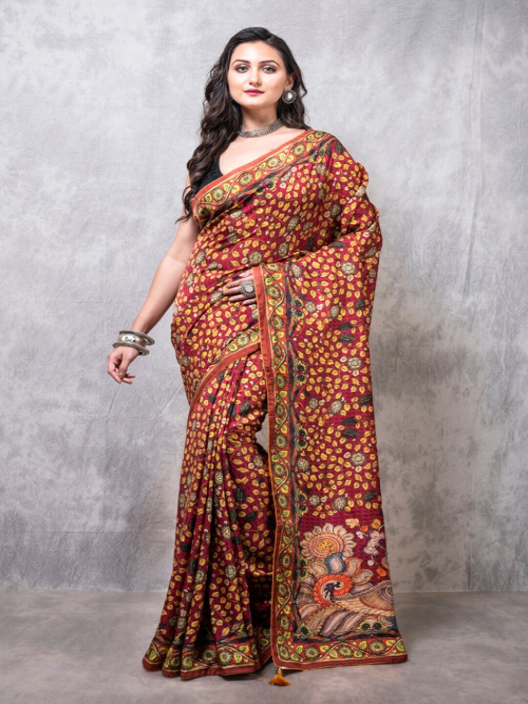 Morchari Floral Pure Silk Saree, Red
