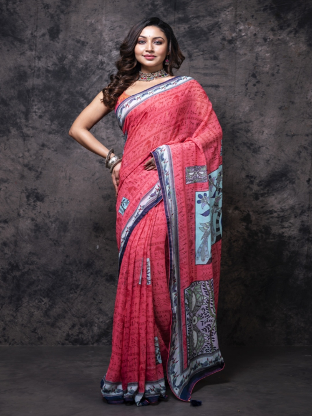 

Morchari Floral Pure Georgette Saree, Pink