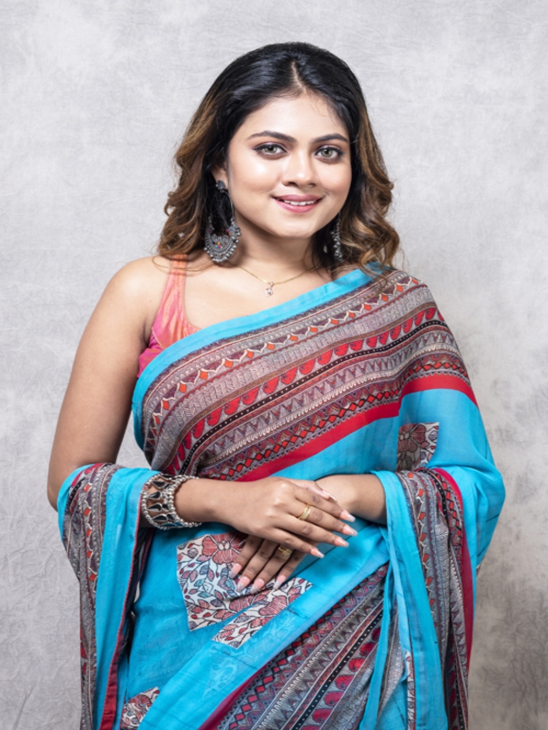 

Morchari Printed Ethnic Motifs Pure Georgette Saree, Blue