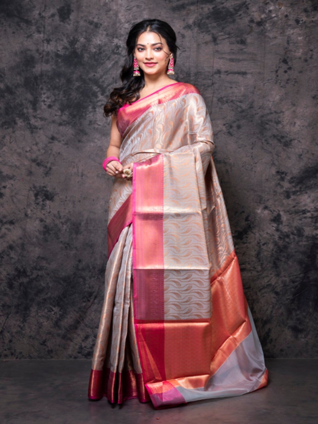 

Morchari Floral Woven Design Zari Organza Saree, Grey