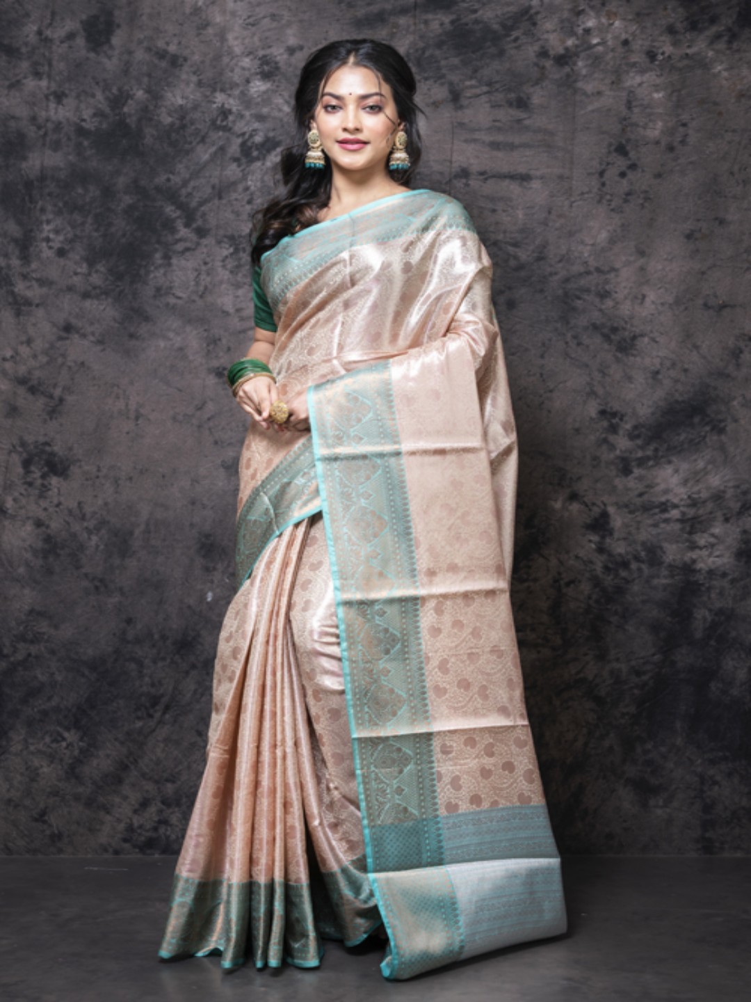 

Morchari Woven Design Floral Zari Art Silk Banarasi Saree, Beige