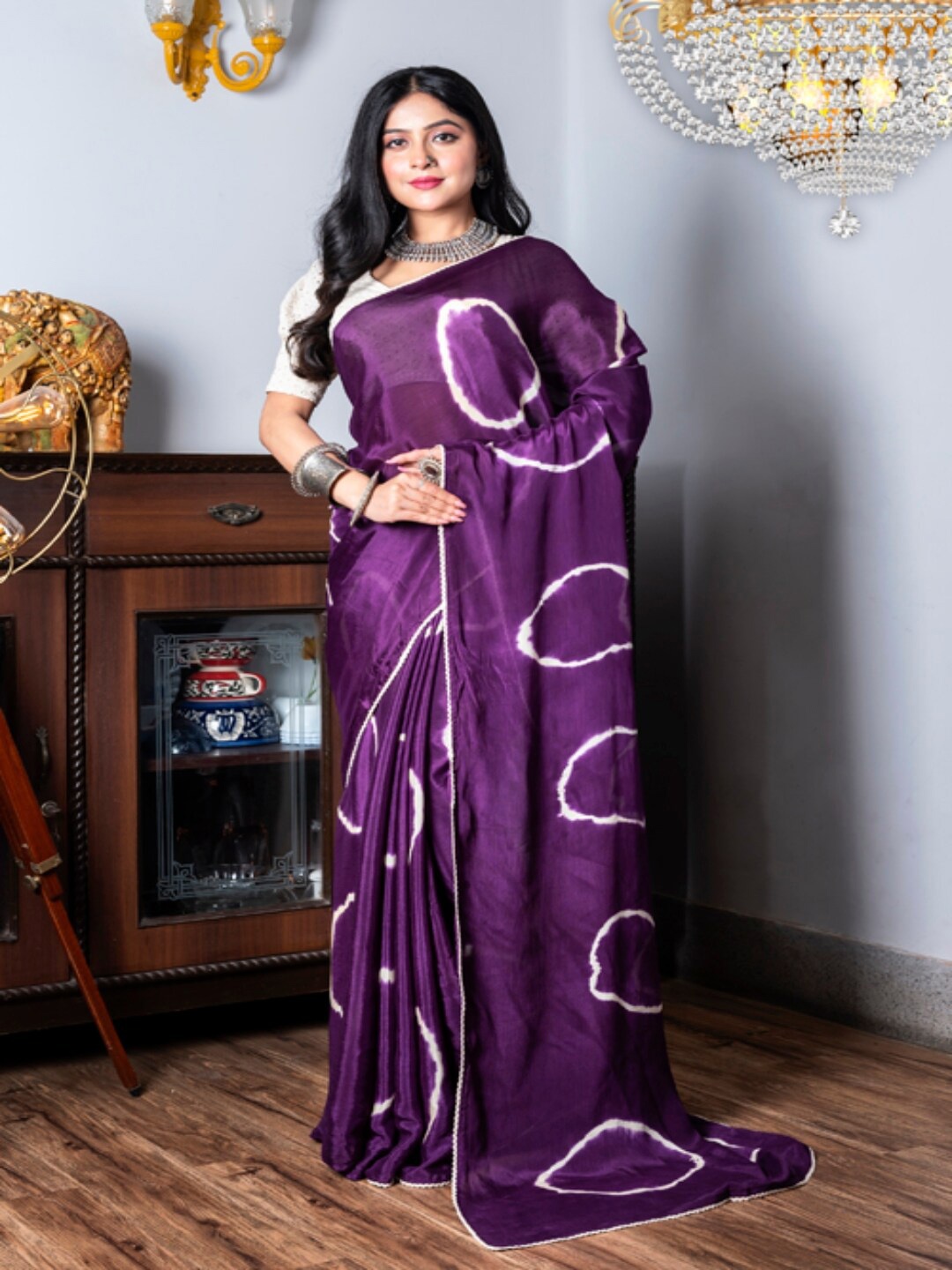 

Morchari Geometric Printed Pure Chiffon Saree, Purple