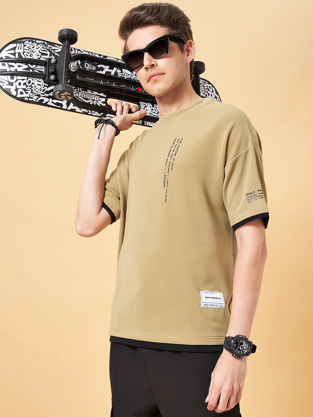 

Street 808 by Pantaloons Round Neck Pure Cotton T-shirt, Beige