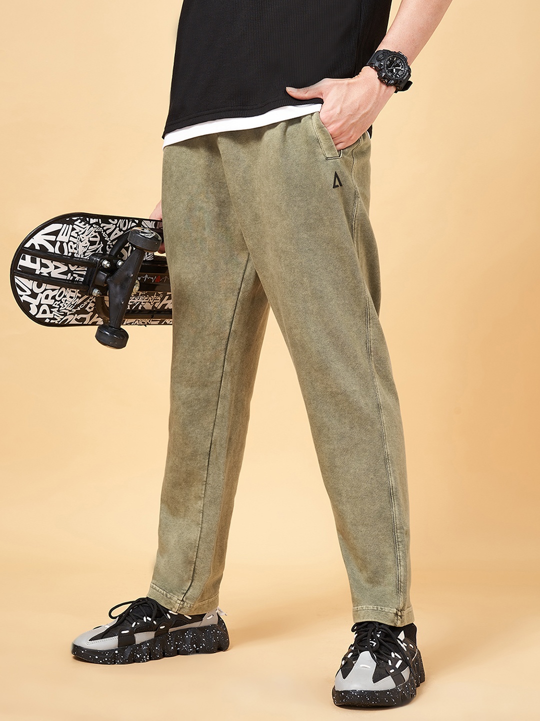 

Street 808 by Pantaloons Men Side Pockets Cotton Track Pants, Olive