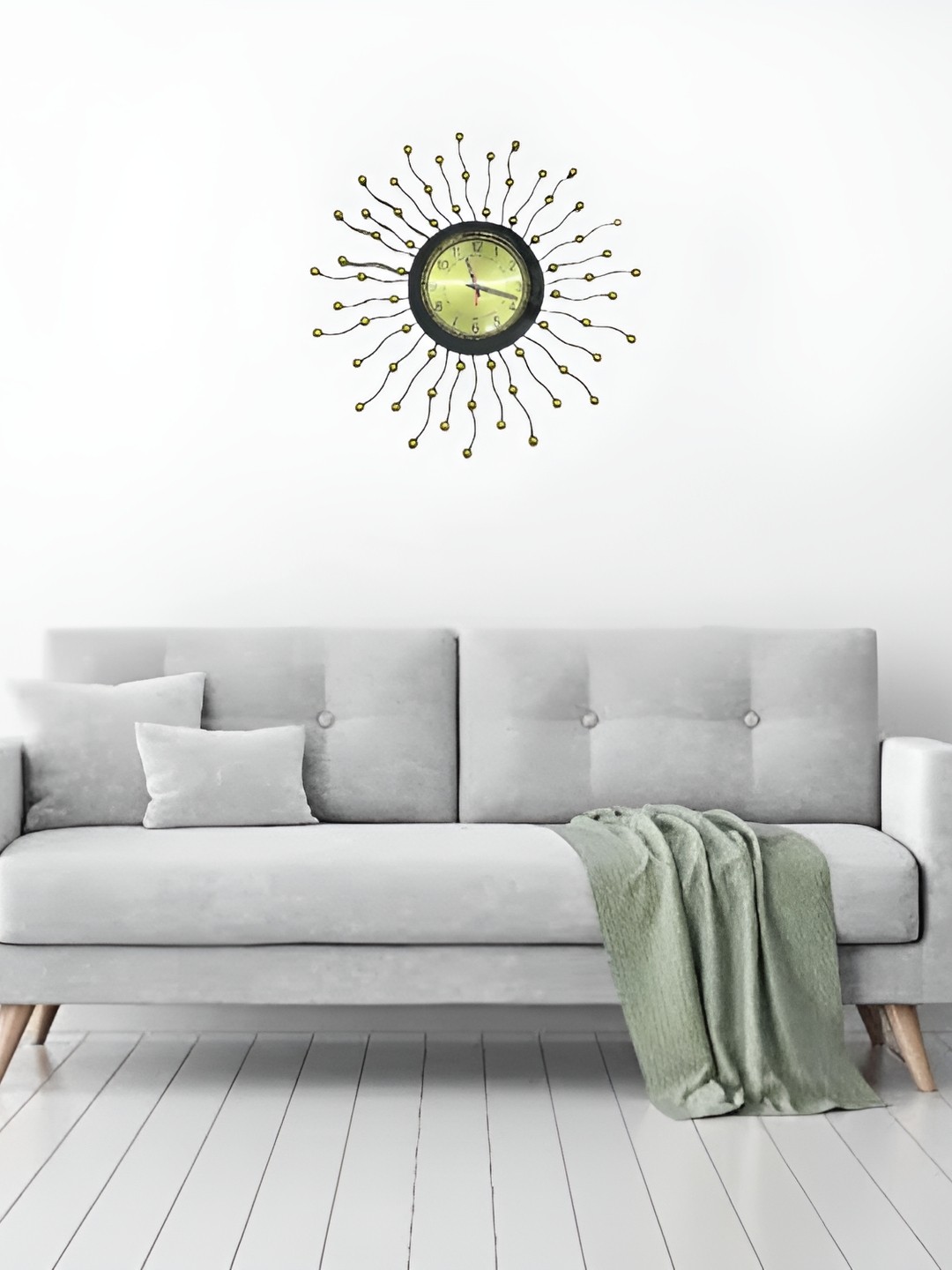 

CK HOMEZ Black & Gold-Toned Metal Floral Contemporary Wall Clock