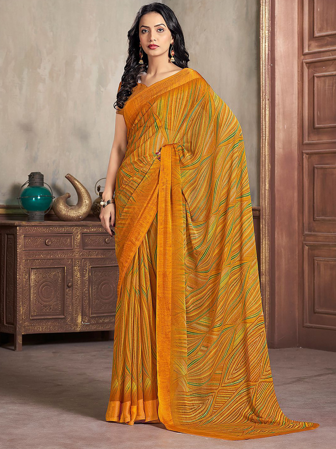 

Mitera Yellow Abstract Printed Saree