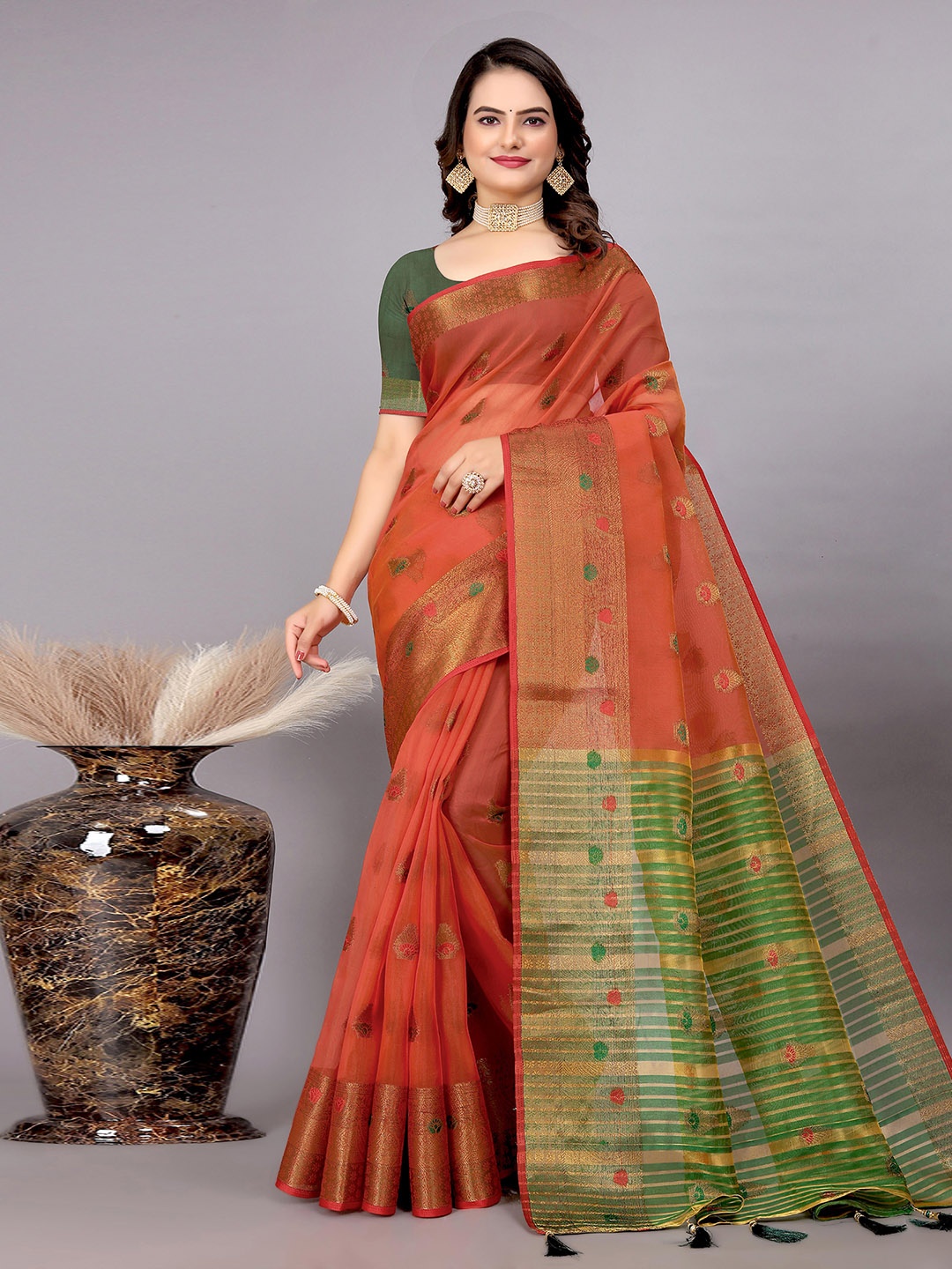 

Mitera Ethnic Motifs Woven Design Zari Uppada Saree, Red