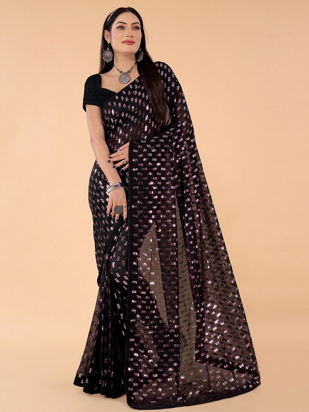 

Mitera Black Embellished Sequinned Saree