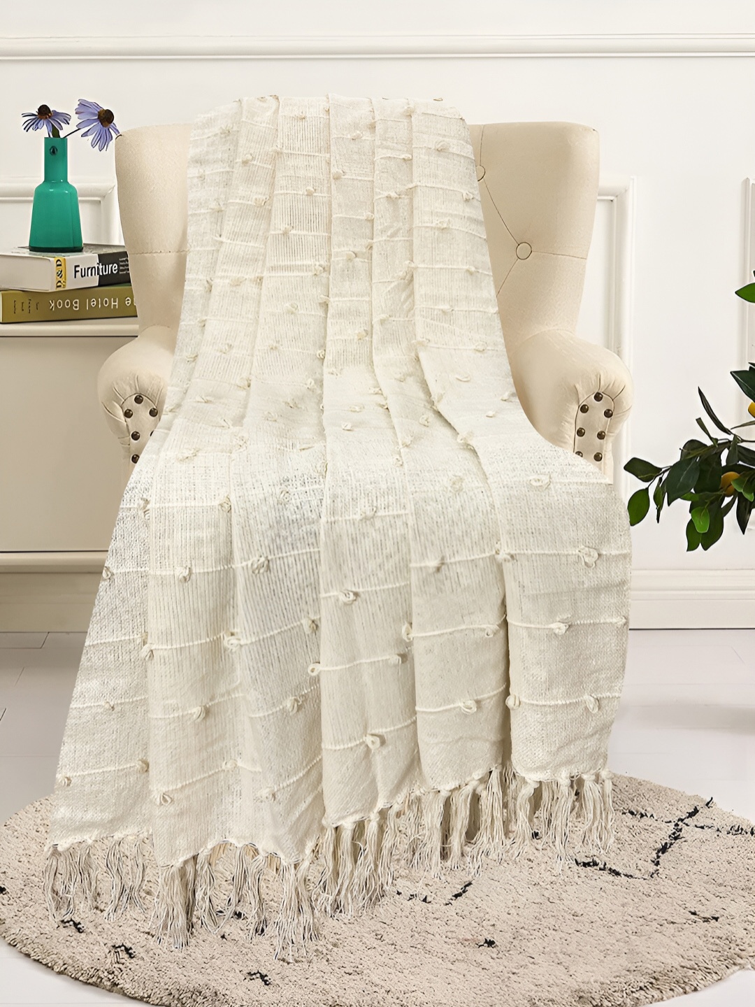 

SAJAVAT Beige Woven Design Cotton Throws