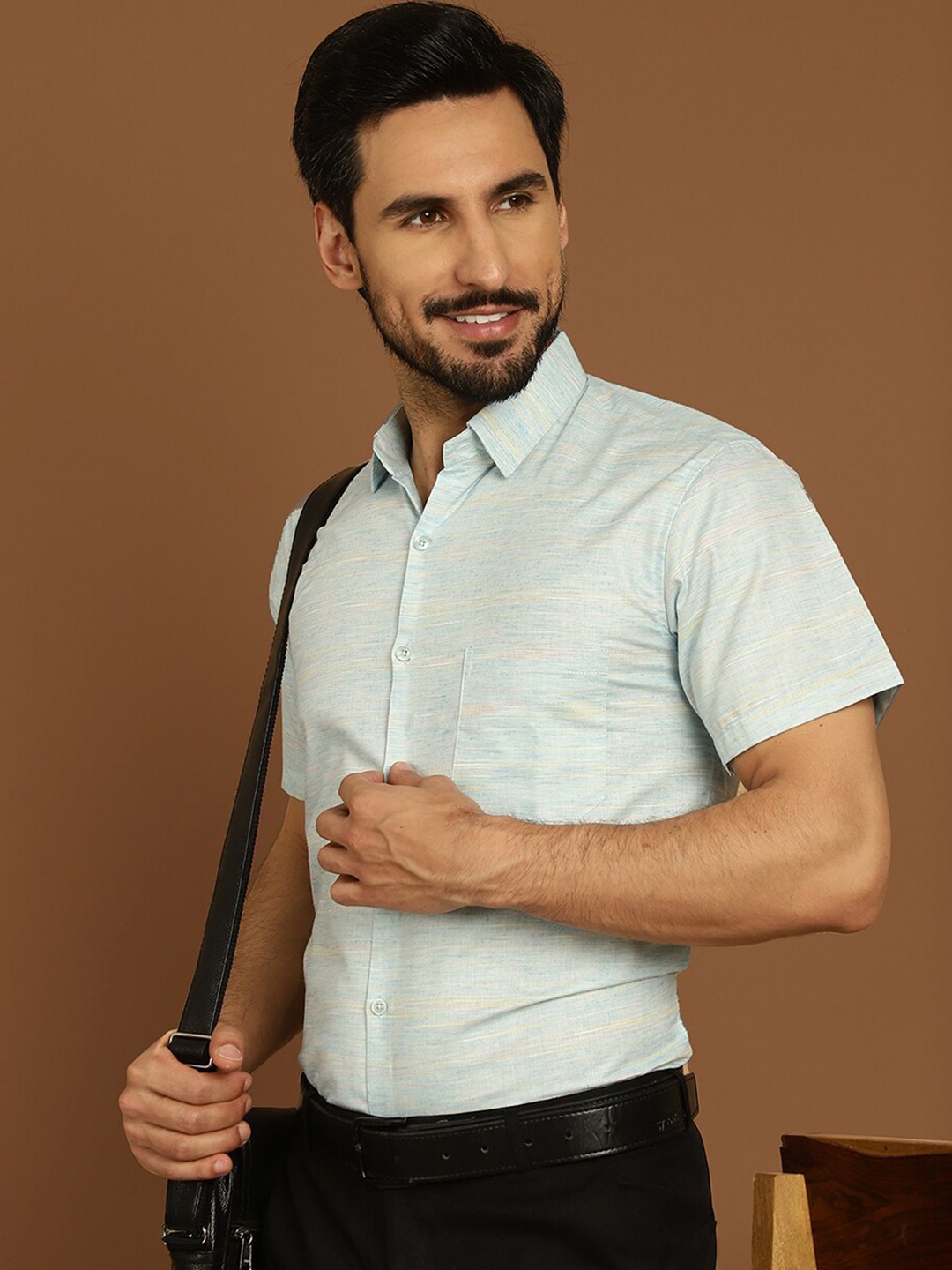 

Indian Needle Classic Regular Fit Half Sleeve Cotton Formal Shirt, Turquoise blue