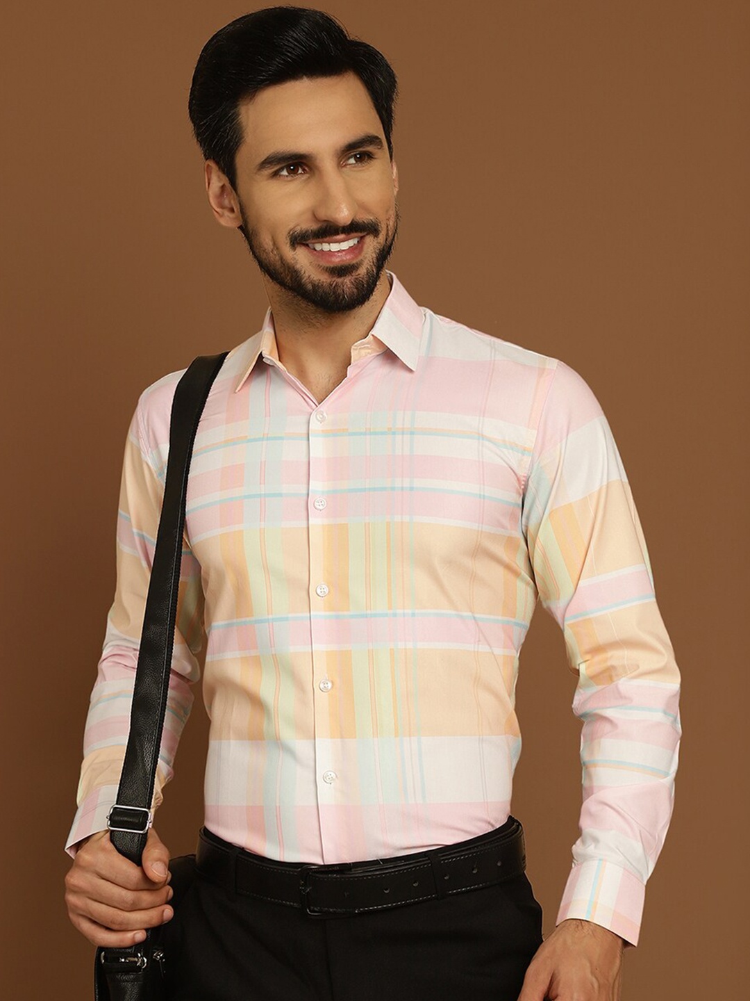 

Indian Needle Classic Checked Cotton Formal Shirt, Pink