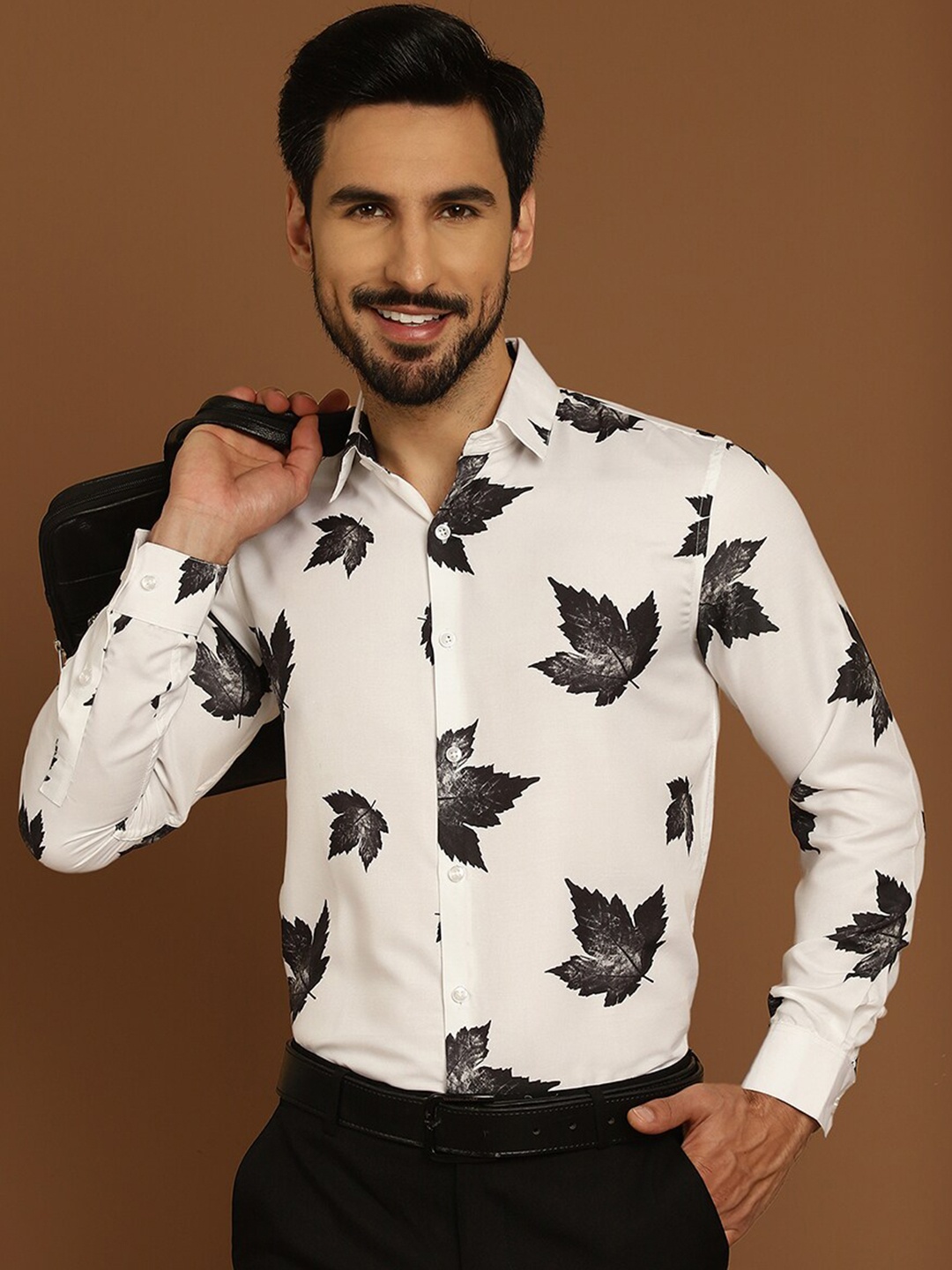 

Indian Needle Classic Regular Fit Graphic Printed Cotton Formal Shirt, White