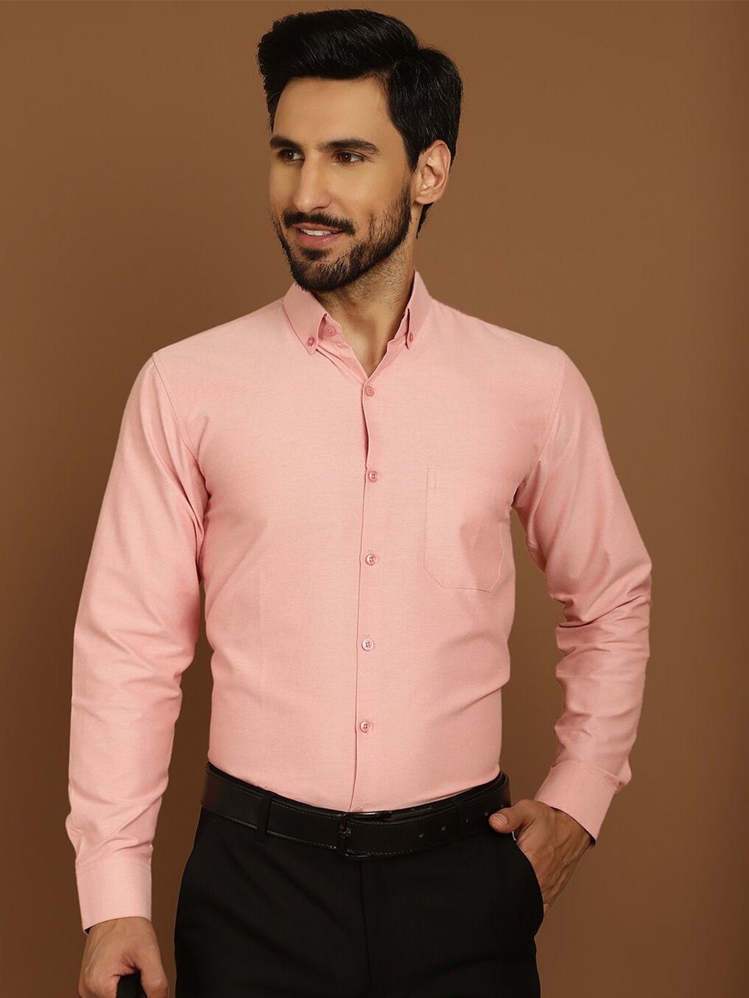 

Indian Needle Men Classic Regular Fit Button-Down Collar Cotton Formal Shirt, Coral